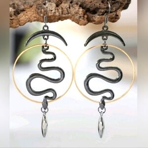 NWT Moon Sun & Snake with Spike Mixed Metal Dangle Earrings